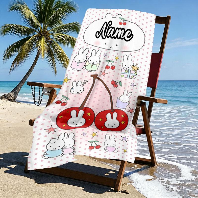 Custom Name Personalized Miffy Print Beach Towel, for Trip Camping Beach Party Home Decor, Birthday Gift for Family & Friends