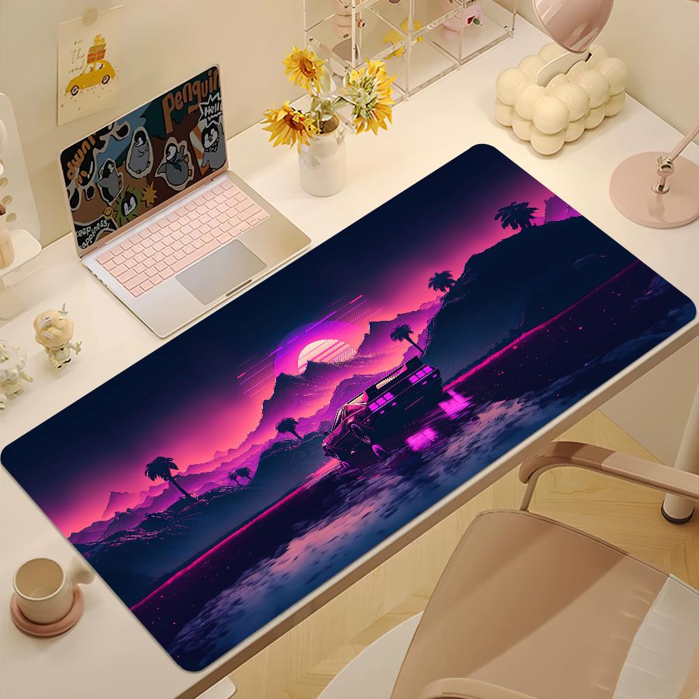 Sunset Palm Tree Sports Car Burning Mouse Pad Nonslip Thickened MousePad Large Writing Lockedge Office Student Gaming Cushion