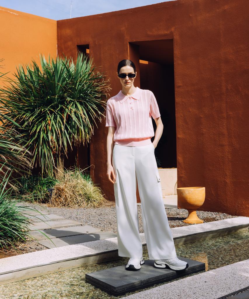 OBER GOLF Airy Stripe Collar Knit (Pink)