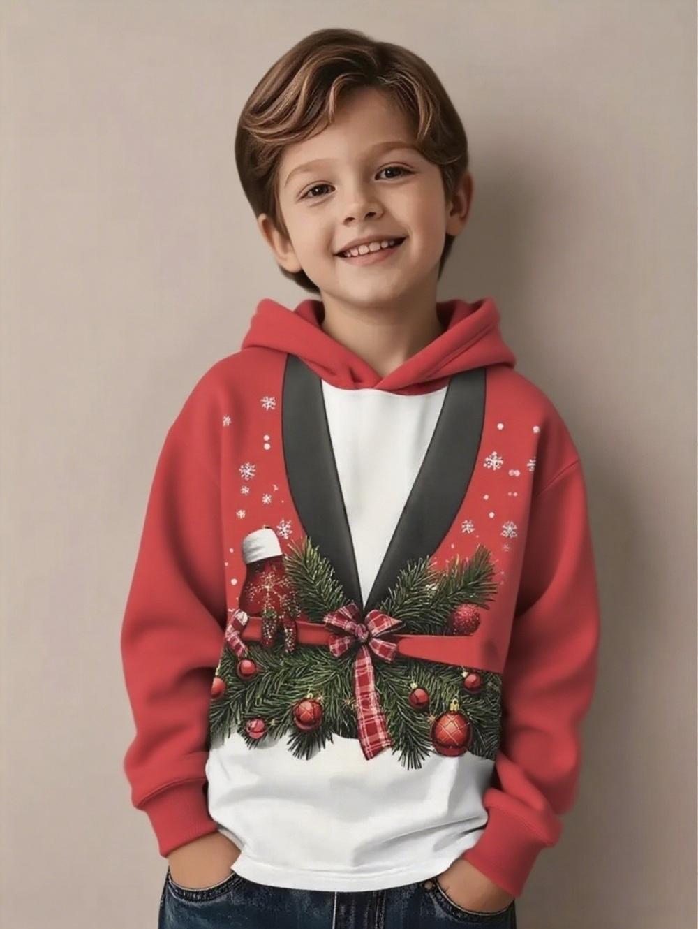 Christmas Tree Hoodies Snowflake Bow Tie 3D Print O-Neck Boys Girls Clothes Casual Christmas Party Sweatshirt Long Sleeve Tops 100