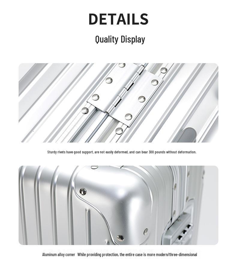 Valiză de cabină din aliaj aluminiu-magneziu, geantă de călătorie unisex cu troler, valiză de călătorie complet metalică, design durabil și elegant