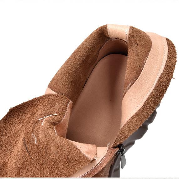 Johnature Genuine Leather Thick Soled Boots Retro Round Toe Lace Up Women's Platform Boots