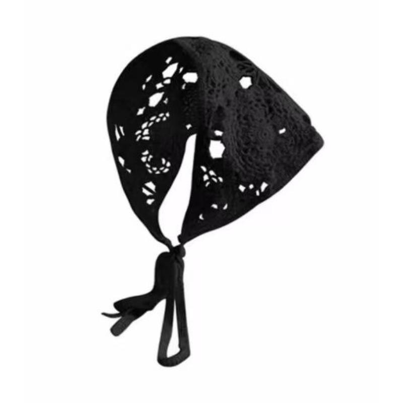 Ins Style High-end Triangular Headscarf for Summer Outings and Rural Style  New Retro Knitted Hollow Headscarf for Women