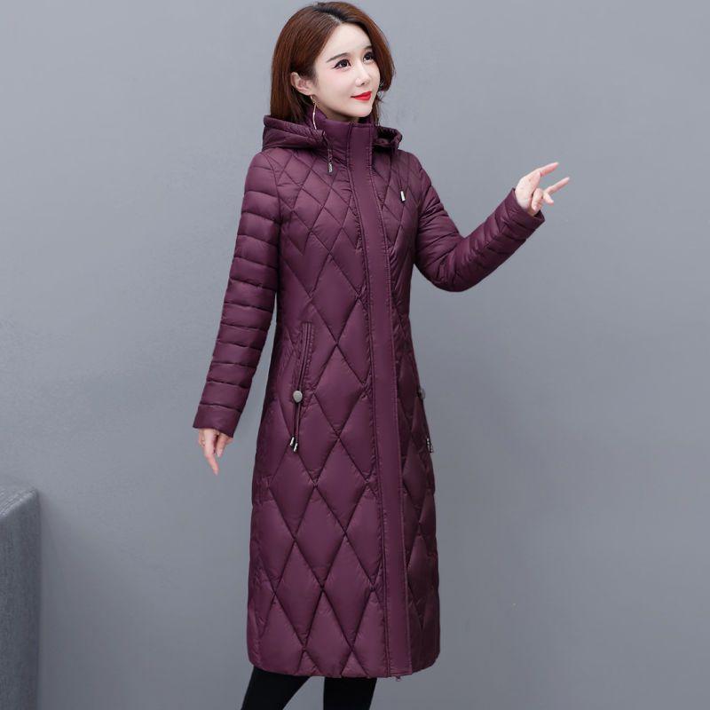 Middle Aged Women Winter Long Jacket Hooded Casual Thicken Warm Cotton Padded Coat Female Parkas Winter Overcoat