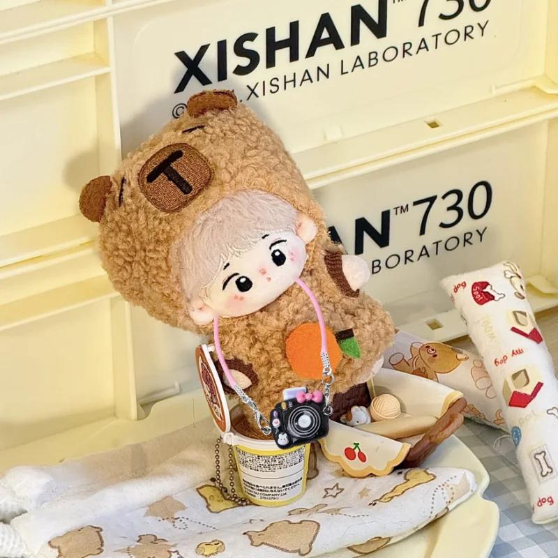 Doll Clothes For 17CM Labubu Capibara Set Jumpsuit Kawaii Headwear Camera 3PCS/Pack Plush Cotton Doll Dress Up Game Decoration