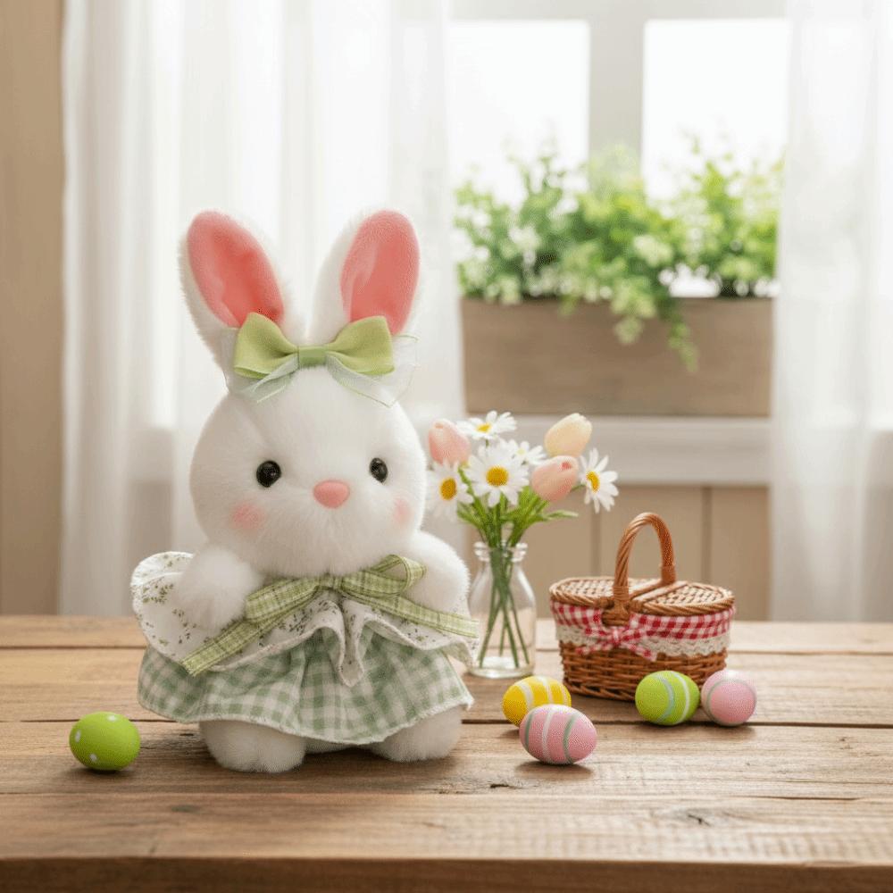 Floral Pattern Rabbit Plush Toy Big Bow Dress Bunny Plush Doll Cute Stuffed Rabbit Kid Pillow