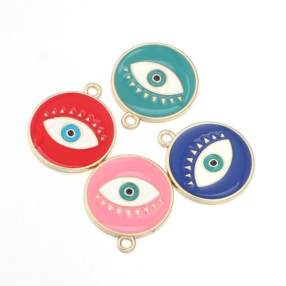 5pcs/lot Round Enamel Charms Single Face Eyes Pendants DIY Gift Accessories Necklace Bracelet Earrings Alloy Pendants Wholesale