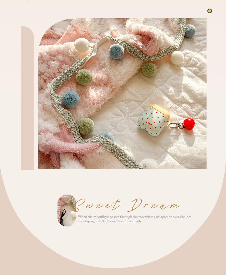 250G Two-Color Cationic Jacquard Throw Blanket with Small Handmade Pom-Poms