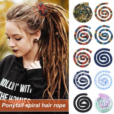 Etnik Tarzı Retro Baskı Dreadlocks Saç Kravat El Yapımı Esnek Demir Tel Gömülü Bükülebilir At Kuyruğu Tutucu Saç Aksesuarları