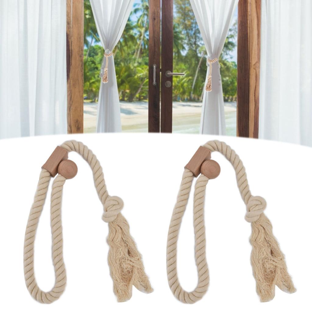 2PCS Curtain Tieback Cotton Curtain Holdback Rope Curtain Magnetic Cord for Household
