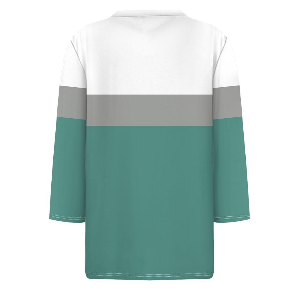 Damenmode, lässig, locker, 3/4-Ärmel, gestreift, bedruckt, Rundhals-Oberteil