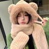 Bear plush hat scarf integrated women's winter cute autumn and winter three-piece set winter warm new