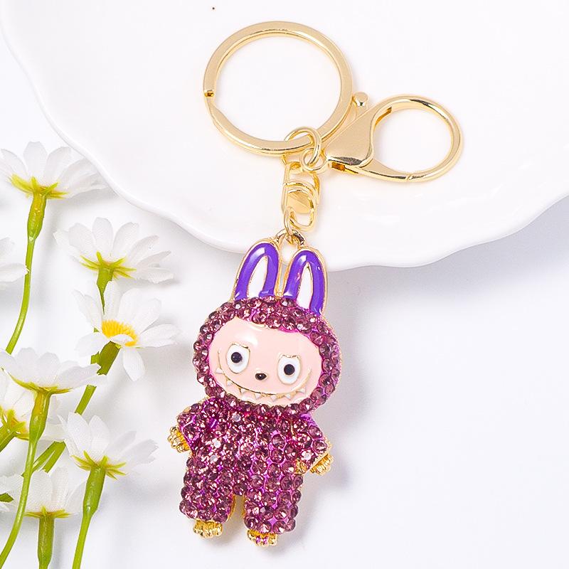 Cross Border Popular Cartoon Doll with Canvas Keychain, Small Pendant Accessories, Rhinestone Metal Rabbit Keychain