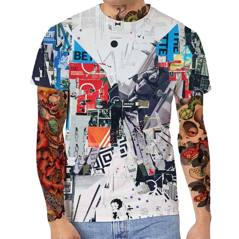 Summer Round Neck 3D Art Print Top Fashionable Casual Short Sleeved Men's T-shirts