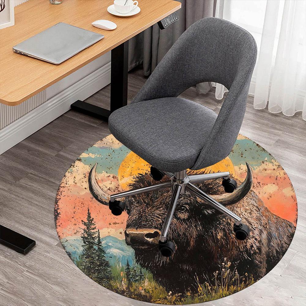 

1PC Buffalo Sunset Office Round Area Rug, Under Office Chairs Bedroom Living Room Home Decor,Carpet for Office, -1110197 80cm by 80cm