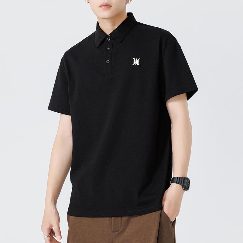 Heavy Polo Shirt Short-sleeved Men's Summer New American Embroidered Lapel T-shirt Mercerated Cotton Men