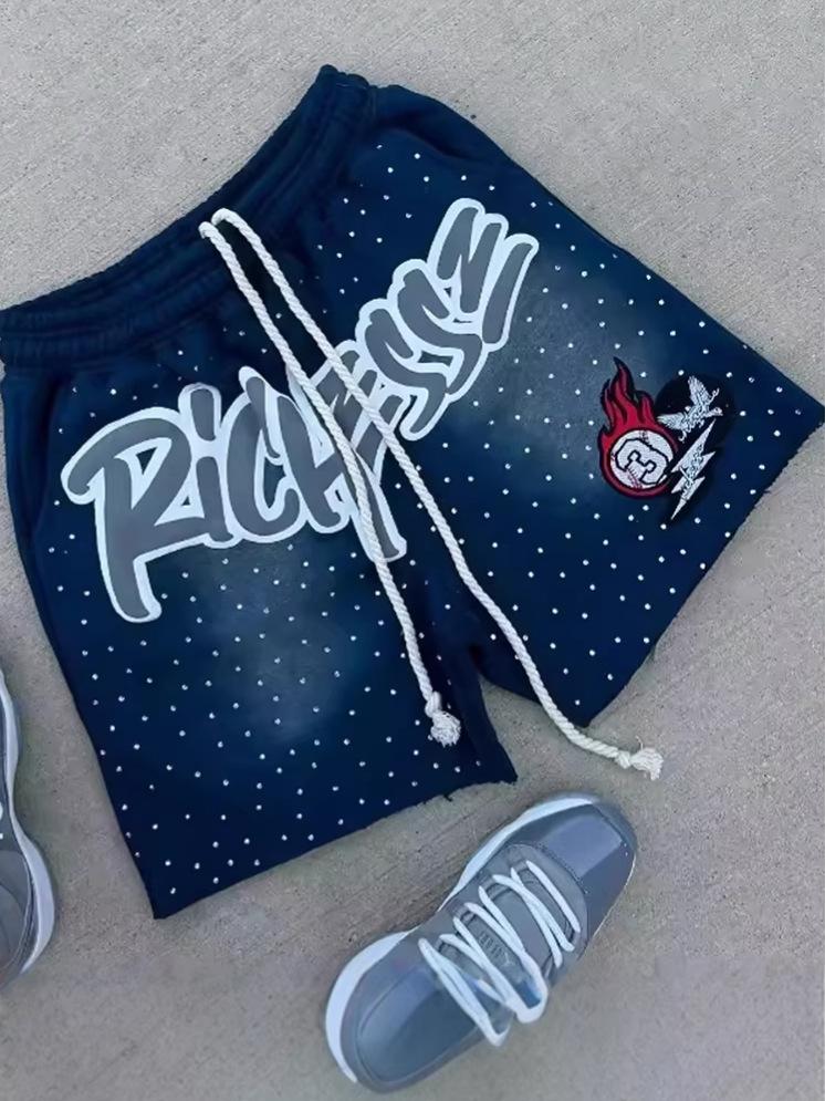 Retro Distressed Embroidered Men's Summer Sports Shorts