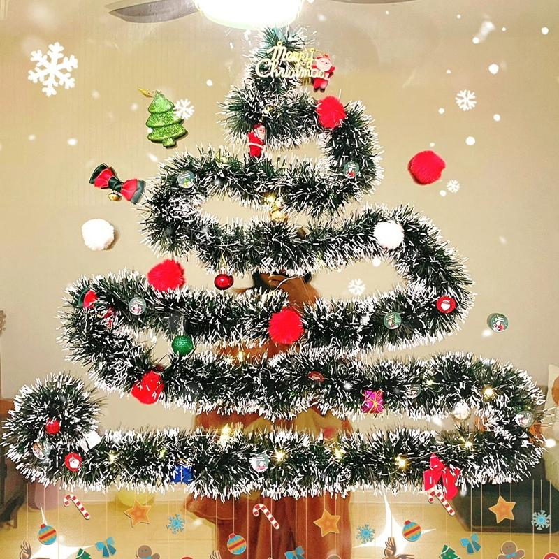 Christmas Garland Home Party Wall Door Decor Xmas Tree Ornaments Tinsel Strips With Bowknot Party