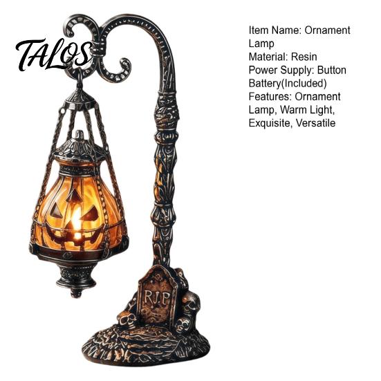 Espeluznante Adorno de Mesa de Resina Calavera Calabaza Gótica Soporte Linterna con Luz Cálida, Lámpara Decorativa de Escritorio Retro Decoración del Hogar, Luz de Atmósfera Curativa