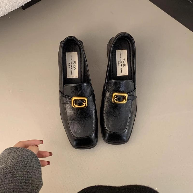 Mocasini pentru femei cu toc gros, pantofi unici de primăvară și toamnă, pantofi cu toc înalt, pantofi leneși cu un singur pedale, pantofi britanici cu toc mediu Mary Jane, pantofi mici din piele