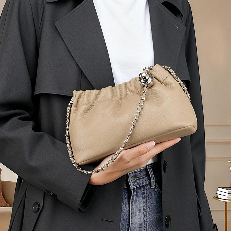 Elegant pleated gold chain bag 2025 new model cowhide versatile cloud bag shoulder underarm bag crossbody bag