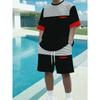 Striped Patchwork Red Label Short Sleeved T-shirt Shorts