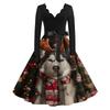 Women's Casual And Fashionable V-neck Long-sleeved Christmas Printed Dress