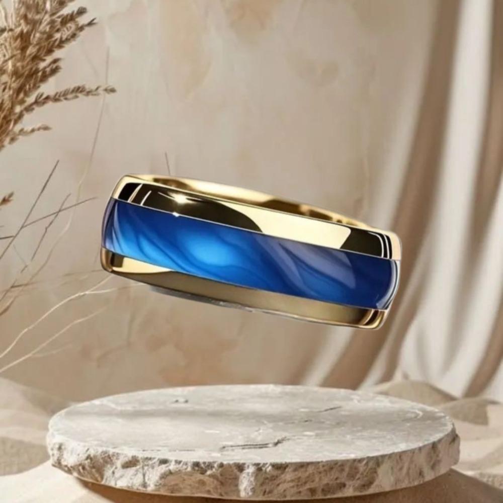 8MM  Sapphire Stainless Steel Ring Women Men Engagement Wedding Band Jewelry Gold Color Personality Steel Ring for Gift