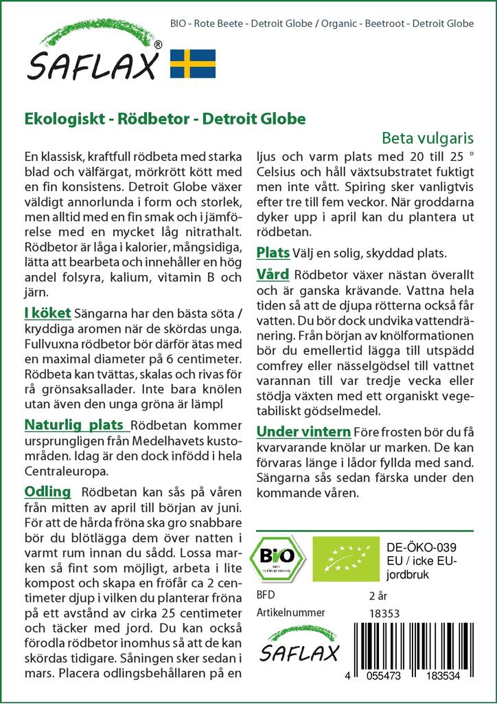 SAFLAX Garden In the Bag - Organic - Beetroot - Detroit Globe - 100 Seeds - With Substrate In a Fitting Stand Up Bag - Beta Vulgaris