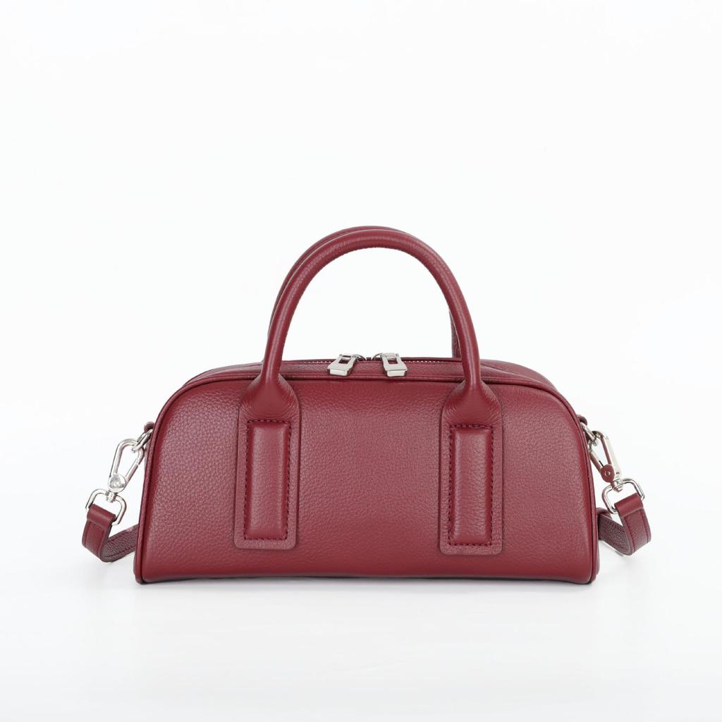 Women's Lightweight Genuine Leather Boston Pillow Bag - Luxury Retro Bowling Handbag & Casual Crossbody