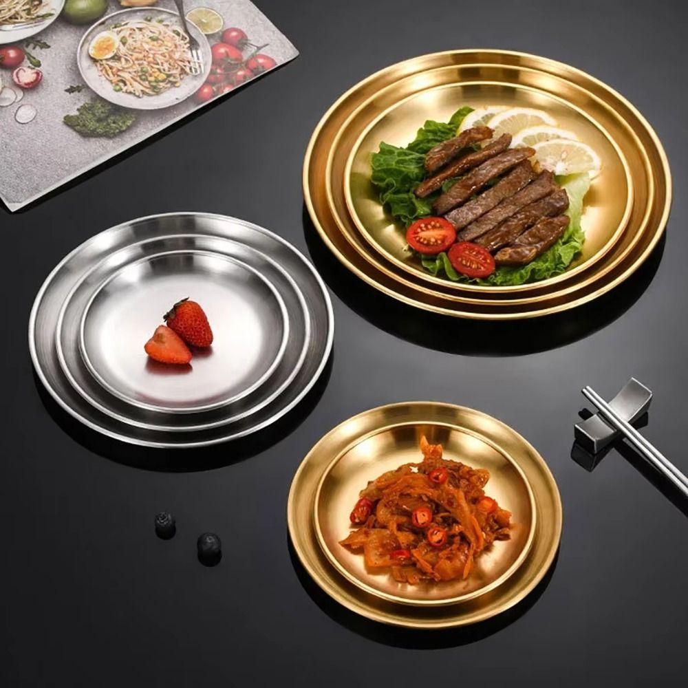 Korean Food Plate Gold Silver Dining Plate Eco-Friendly Metal Tray  Dinner