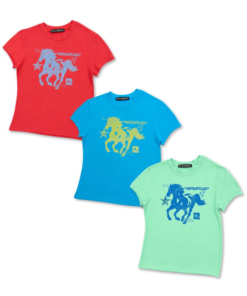 Damiswi Horse Graphic Pastel Slim T-Shirt_Blue