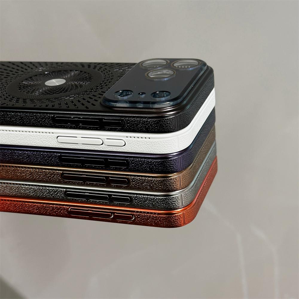 Large Window Litchi Texture For Magsafe Magnetic Case For iPhone 17 16 15 14 13 12 11 Pro Max Plus Air Rotating Bracket Cover