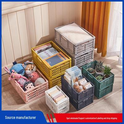 Folding Plastic Storage Basket: Creative, Stackable Organizer for Desk, Snacks, or Stationery.