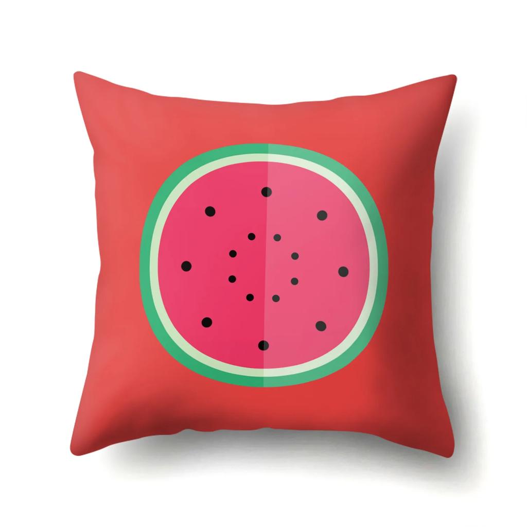 Dekorativer Kissenbezug mit Wassermelonen-Erdbeer-Kiwi-Zitronen-Motiv, Obstmuster, Kissenbezug, Heimdekoration für Sofa, Bett, Wohnzimmer, 45 x 45 cm