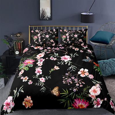 Dainty Flowers Duvet Cover Set For AdultsLuxury 3D Printed Pink Flowers Bedding Set King Queen Size Polyester Comforter Cover