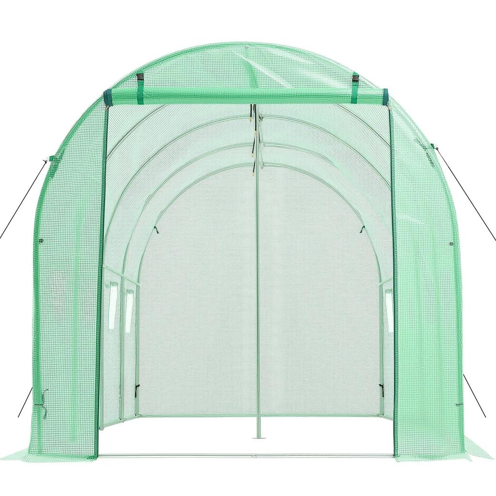 Walk-in Tunnel Greenhouse, 4.48x1.97x1.97 M Hoop House Greenhouse Tunnel with Watering System, Plant Hot House with Steel Frame, PE Cover, Roll-Up