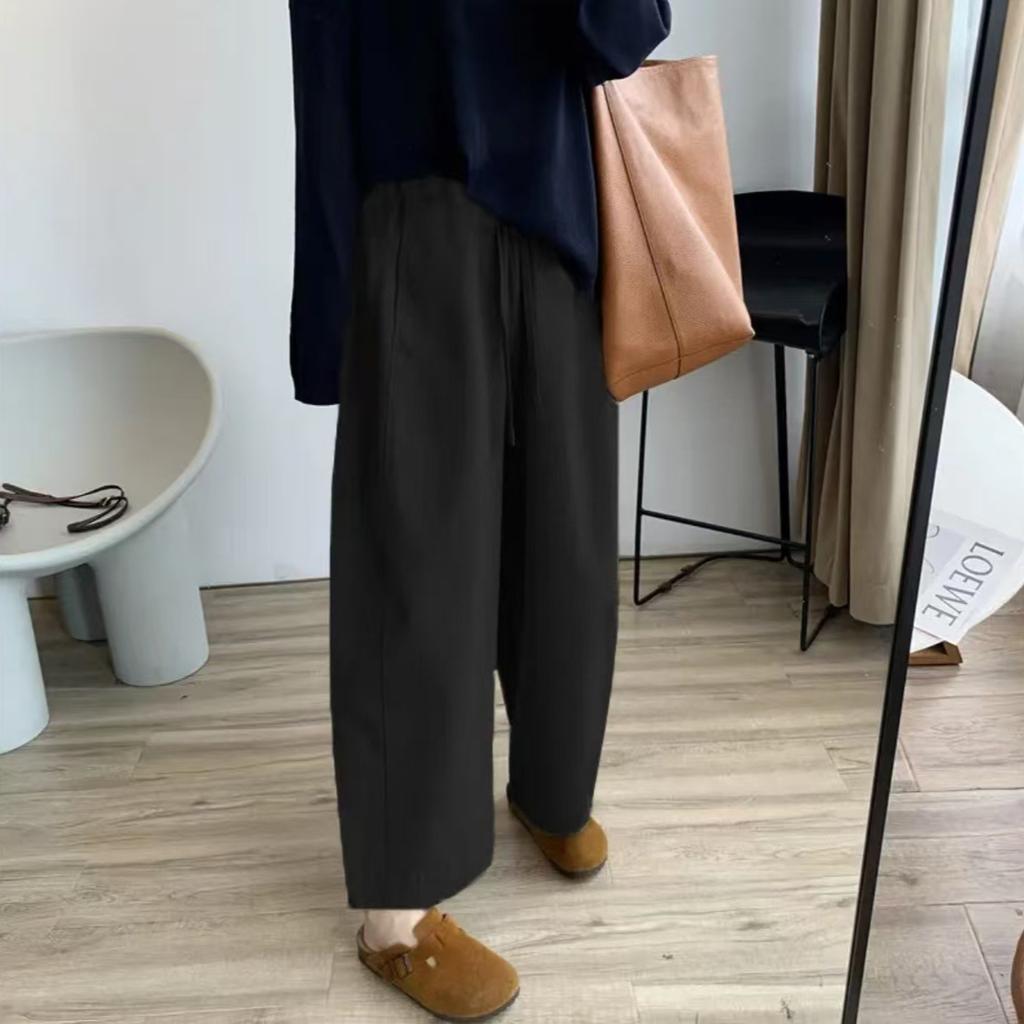 Women's High Waist Drawstring Balloon Pants Loose Casual Ankle Length Trousers