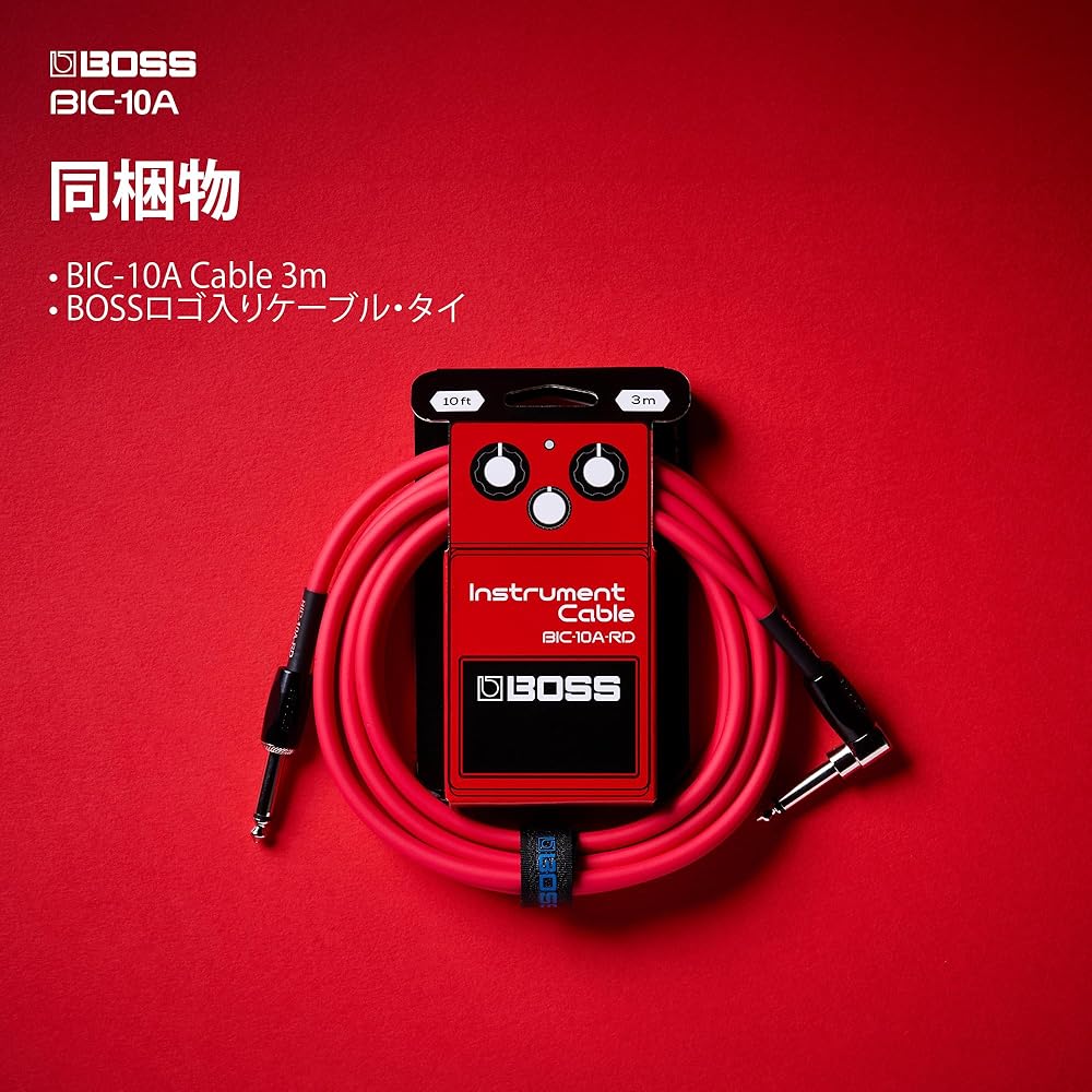 BOSS Boss BIC-10A-RD Guitar Cable Red 3m L Type - Straight Type Oxygen-free Braided Cable