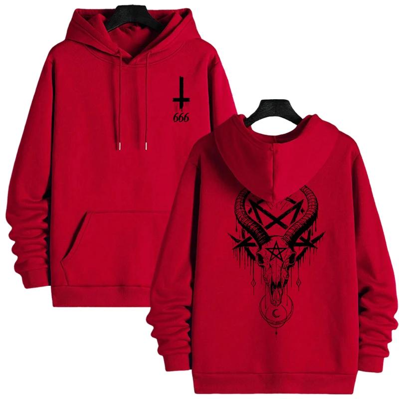 Men's Gothic Hoodies Demonic Horror Face Print Sweatshirt Streetwear Autumn Winter Male Top Casual Pullover 666 & Inverted Cross
