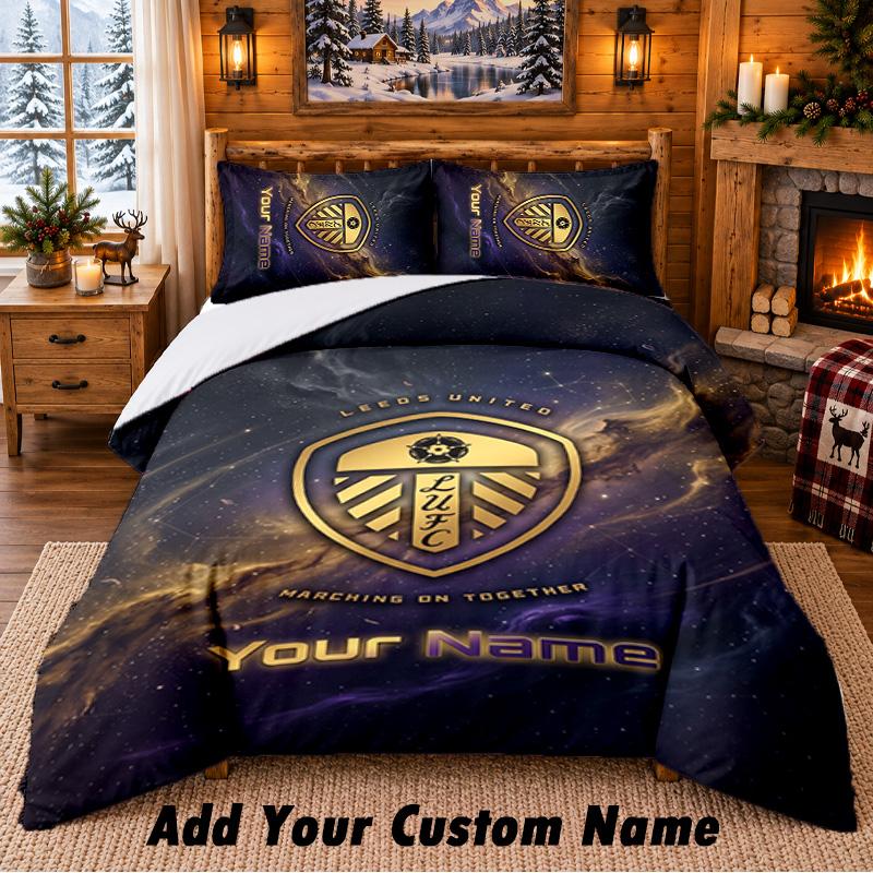 Leeds United Pattern Bedding 3Pcs Set Custom Name, Bed Sheet And Pillowcases For Home Bedroom