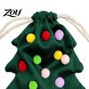 Cute Fur Ball Bell Ornaments Christmas Tree Drawstring Gift Bag, Plush Pom Hanging Reusable Xmas Decorations Ornament, Candy Pouch Decor for
