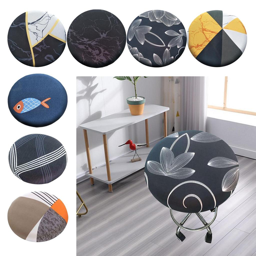 Stretchy Round Bar Stool Cover, Washable Barstool Chair Seat Cover Printed, Non