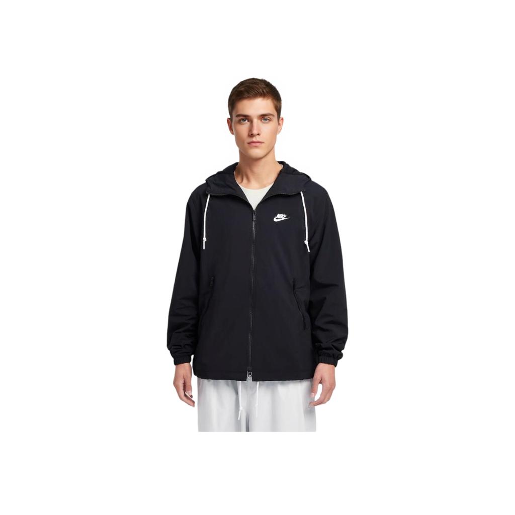 Nike Club Woven Zip Comfort Breathable Jacket Men Jackets Black White FB7398-010