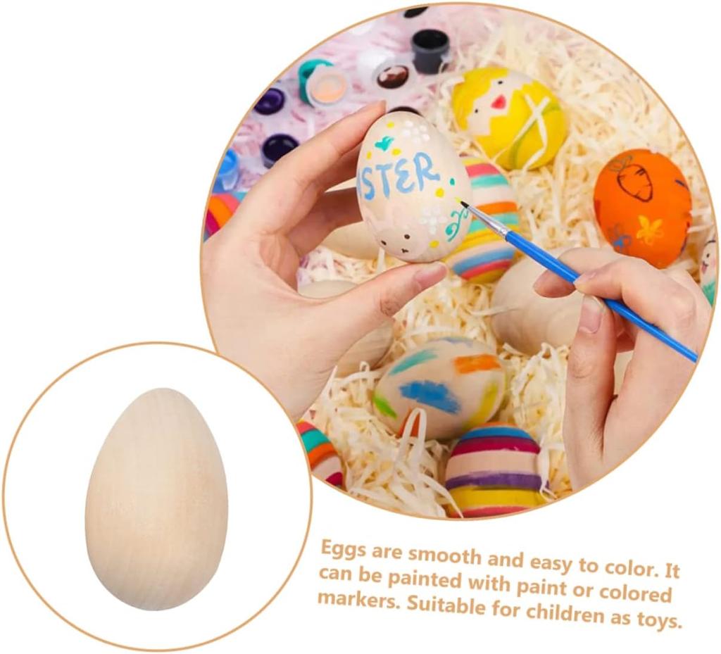 DIY Wooden Easter Eggs for Painting Graffiti Art Set Realistic Simulation Egg Craft Kit for Home Party Activity