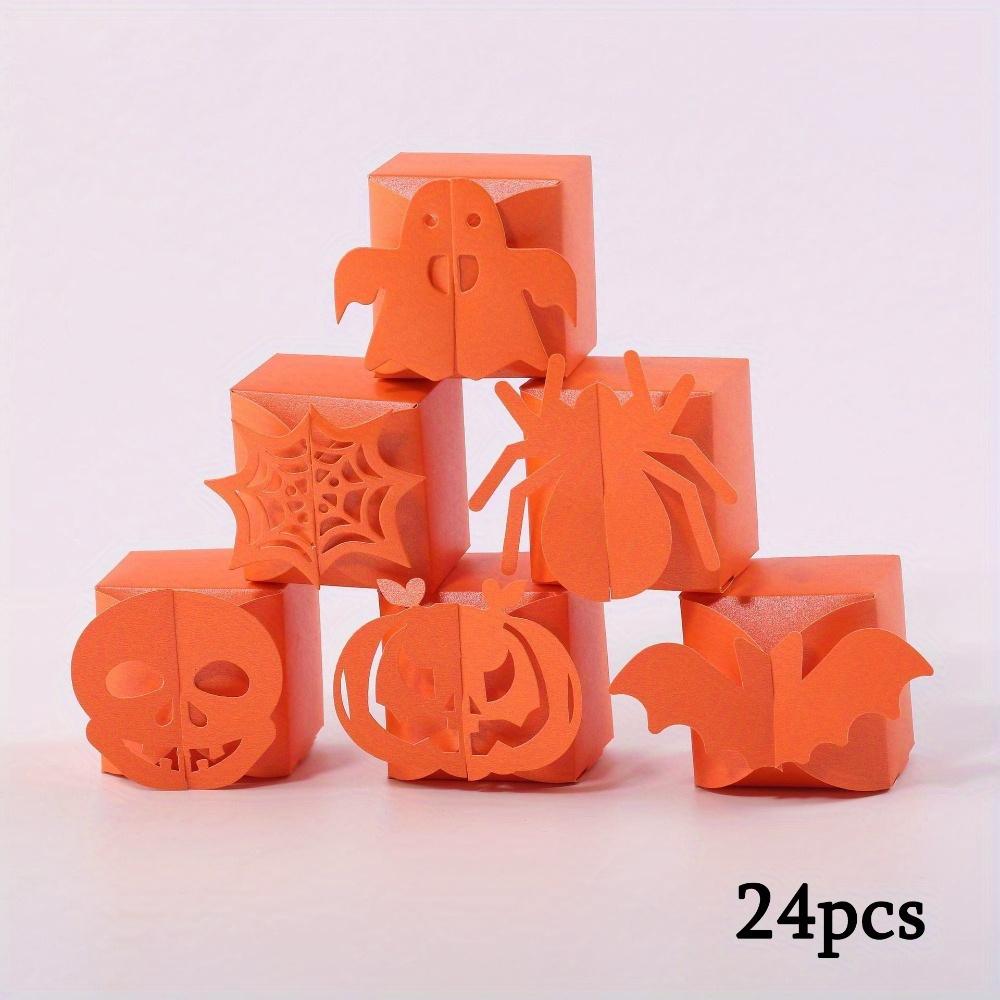 

24pcs Halloween Party Favor Boxes Folden Gift Boxes 6 Styles Paper Treat Box Decoration Box Spider Ghost Bat Wrapping Box 24pcs orange