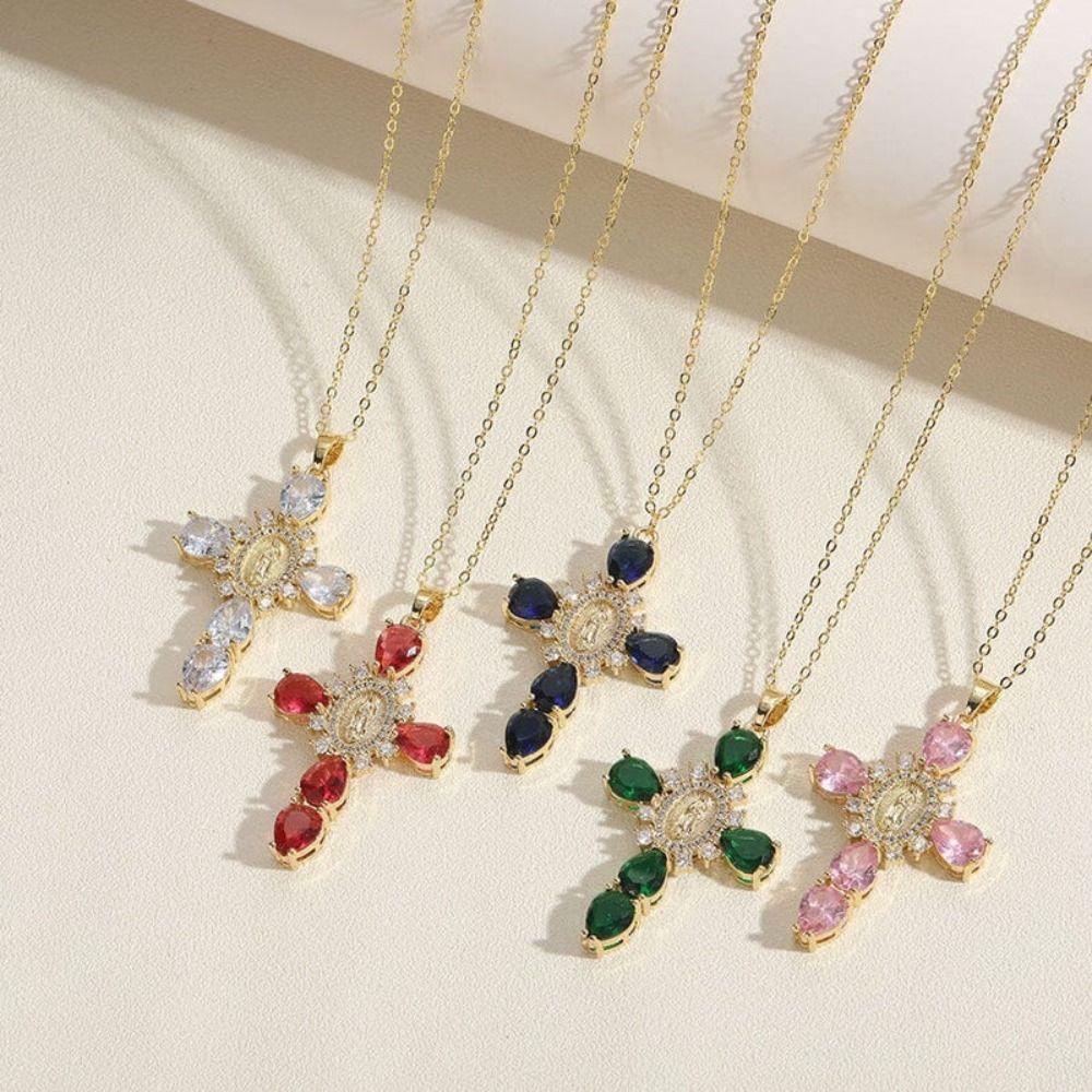 Valentine's Day Gift Zircon Cross Pendant Party Accessories Chain Choker New O Chain Necklace
