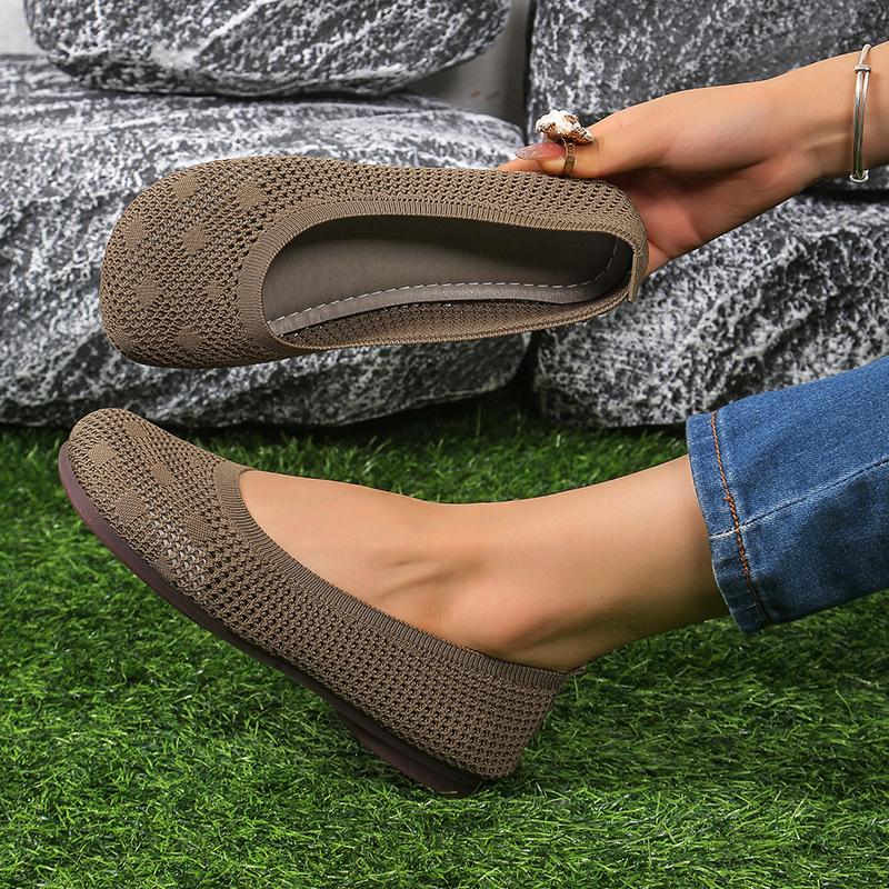 Korean Style Summer Soft Soled Single Shoes for Women Comfortable Knit Breathable Flat Shoes