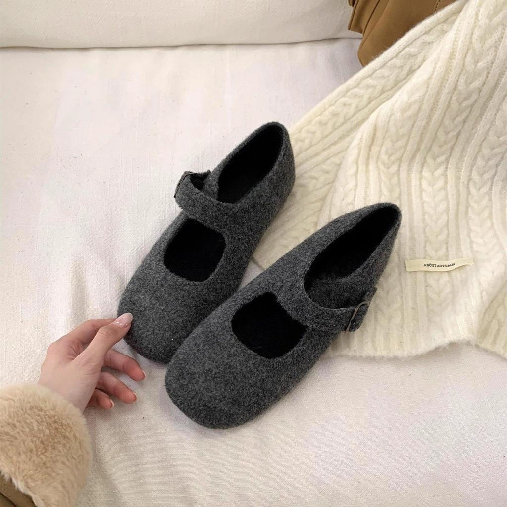 Fleece Single Shoes Winter 2025 New Fluffy Shoes Wear French Temperament Mary Jane Shoes Warm Beanie Shoes