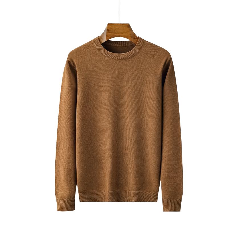 Men’s Solid Color Round Neck Pullover Sweater - Simple, Versatile Long Sleeve T-Shirt Style